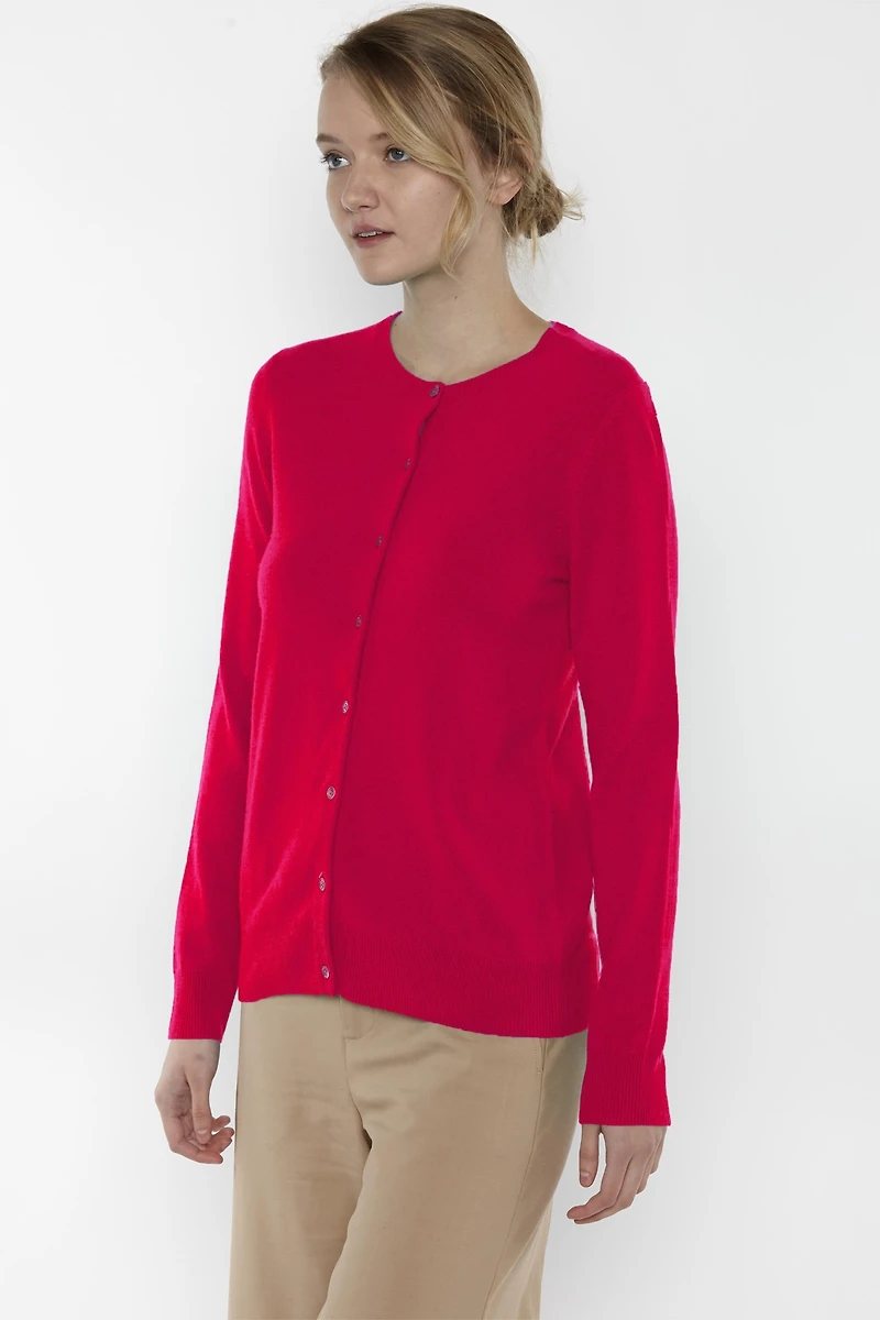 Jennie Liu Women's 100% Cashmere Button Front Long Sleeve Crewneck Cardigan Sweater