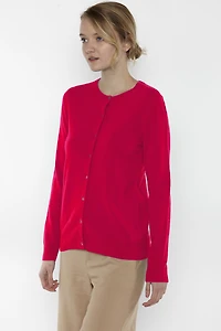Jennie Liu Women's 100% Cashmere Button Front Long Sleeve Crewneck Cardigan Sweater