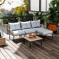 Outsunny 5 PCs Patio Furniture Set with Sofa, Chaise Lounge, Table, Gray