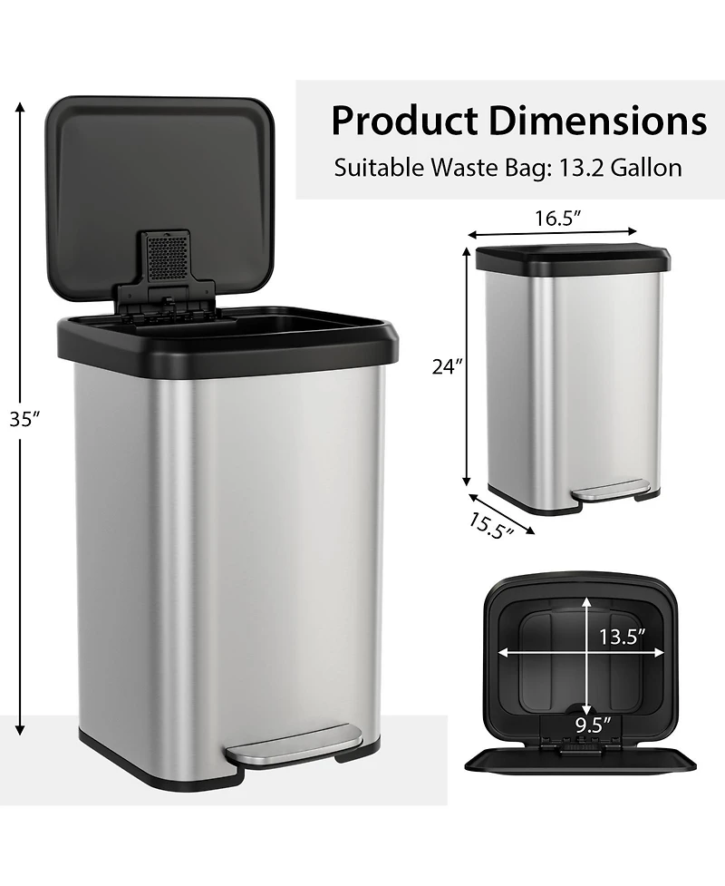 Sugift 13.2 Gallon Step Trash Can with Soft Close Lid and Deodorizer Compartment