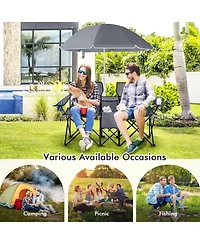 Vebreda Portable Folding Picnic Double Chair With Umbrella