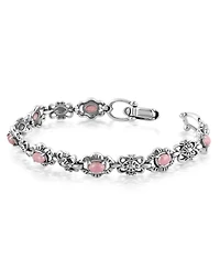 American West Jewelry Sterling Silver with Rhodonite Gemstone Women's Concha Link Bracelet, Small - Large
