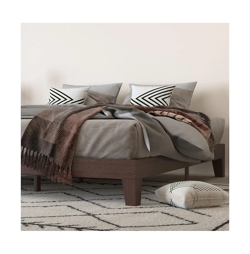 Merrick Lane Eduardo Platform Bed Frame, Solid Wood Platform Bed Frame With Slatted Support