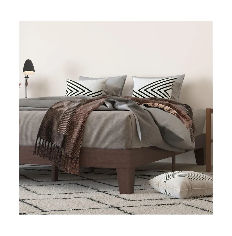 Merrick Lane Eduardo Platform Bed Frame, Solid Wood Platform Bed Frame With Slatted Support