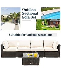 Vebreda 5 Pieces Cushioned Patio Rattan Furniture Set with Glass Table