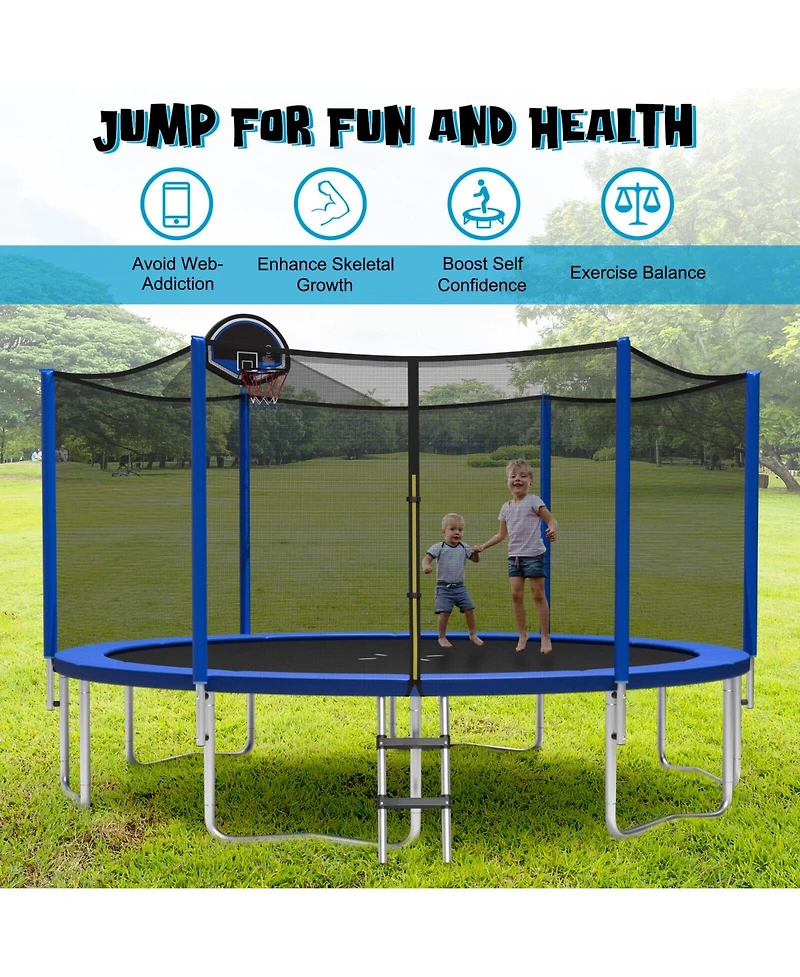 15 Feet Outdoor Recreational Trampoline with Enclosure Net
