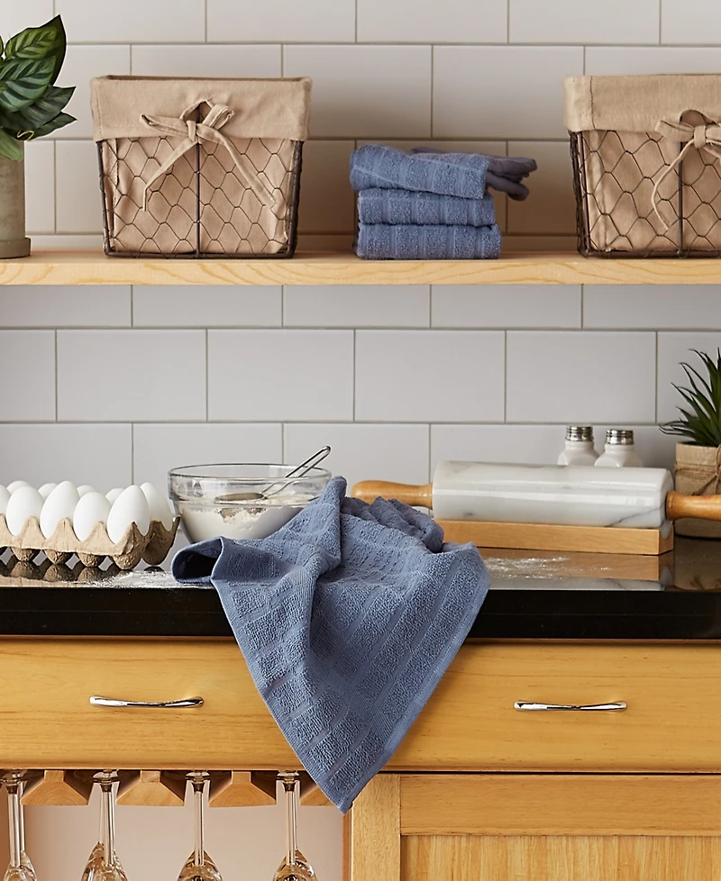 Design Imports Basic Terry Collection Windowpane Dishtowel Set, 16x26", Stonewash Solid, 4 Piece