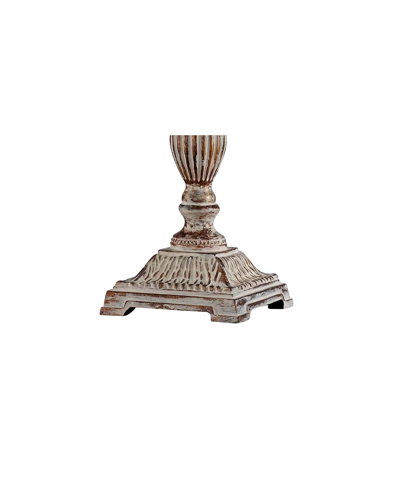 Regency Hill Petite Artichoke Font Traditional Table Lamp 28" Tall Antique White Washed Beige Fabric Bell Shade for Bedroom Living Room Nightstan