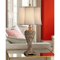 Barnes and Ivy Elle Traditional Table Lamp 33" Tall Antique Gold Florentine Off White Oval Shade for Bedroom Living Room Bedside Nightstand Offic