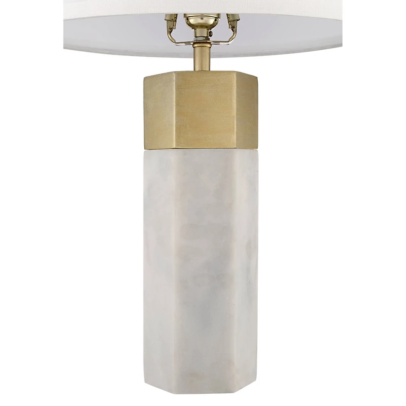 Possini Euro Design Leala Modern Accent Table Lamp 21" High Faux Marble Gold Metal White Drum Shade for Bedroom Living Room Bedside Nightstand Of