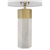 Possini Euro Design Leala Modern Accent Table Lamp 21" High Faux Marble Gold Metal White Drum Shade for Bedroom Living Room Bedside Nightstand Of