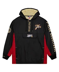 Mitchell & Ness Men's Black Philadelphia 76ers Big Tall Hardwood Classics Team Og 2.0 Anorak Hoodie Quarter-Zip Windbreaker Jacket