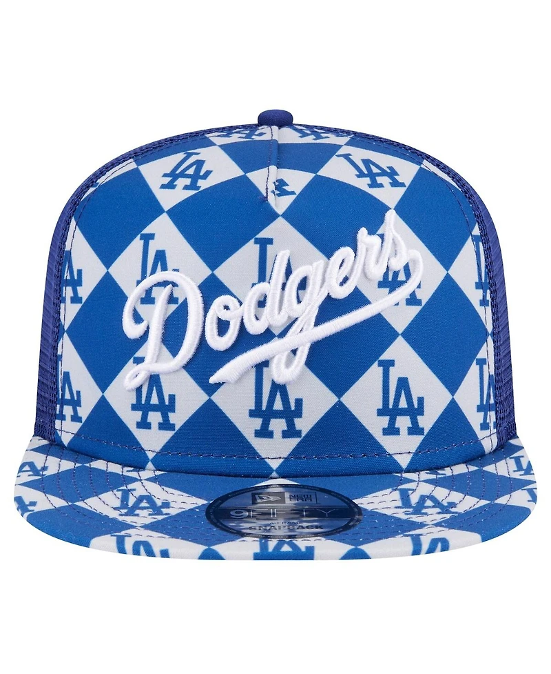 New Era Men's Royal Los Angeles Dodgers Seeing Diamonds A-Frame Trucker 9FIFTY Snapback Hat