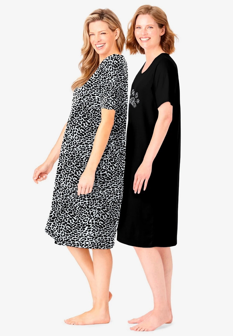 Dreams & Co. Women's 2-Pack Short-Sleeve Sleepshirt