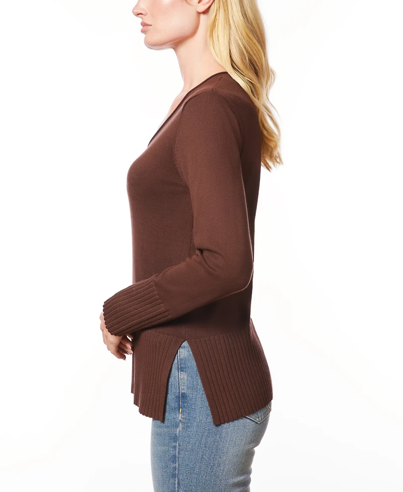 Melissa Paige Women's V-Neck Wide-Hem Wide-Cuff Sweater