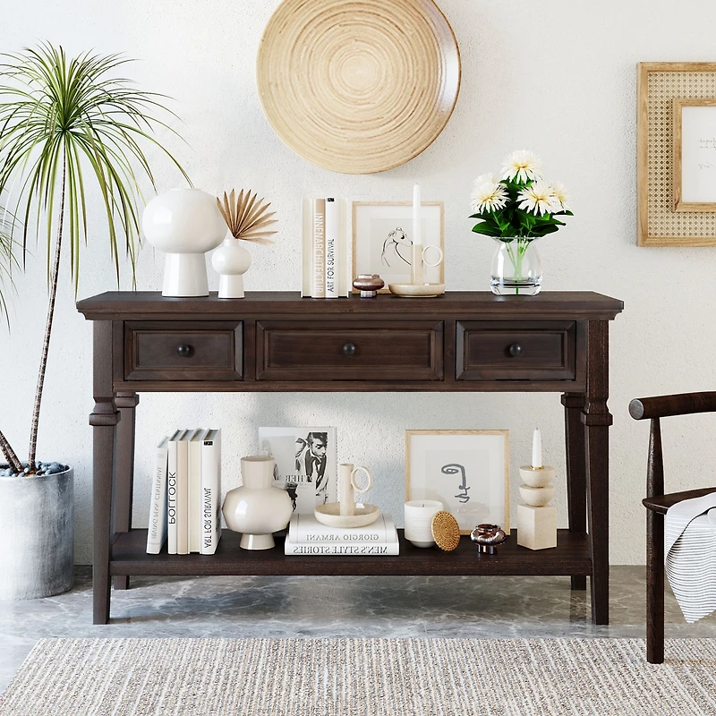 Streamdale Retro Console Table with Drawers and Open Shelf