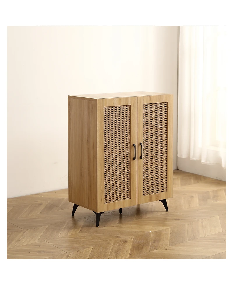 Double-Door Rattan Shoe Cabinet with Large Storage Space