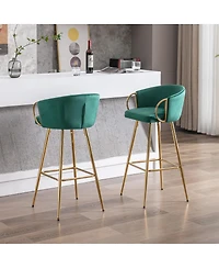Streamdale Furniture 2 Green Velvet Bar Stools with Chrome and Golden Accents