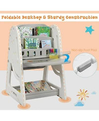 Sugift 2-in-1 Kids Easel Desk Chair Set Book Rack Adjustable Art Painting Board