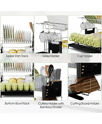 2-Tier Detachable Dish Drying Rack with Cutlery Holder