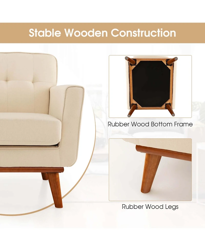 Modern Accent Chair Upholstered Linen Fabric Armchair with Removable Cushion