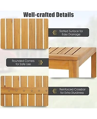 Costway 5 Pcs Acacia Wood Bar Table Set 45" Rectangular Dining Table & 4 Saddle Stools