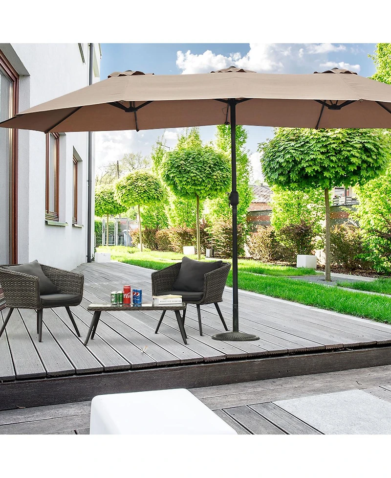 15' Market Outdoor Umbrella Double-Sided Twin Patio Umbrella with Crank