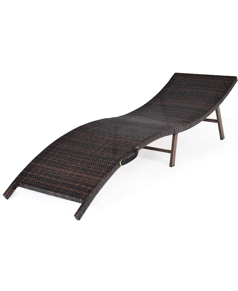 Costway 2PCS Patio Rattan Folding Lounge Chair Stackable Double Sided Cushion Outdoor