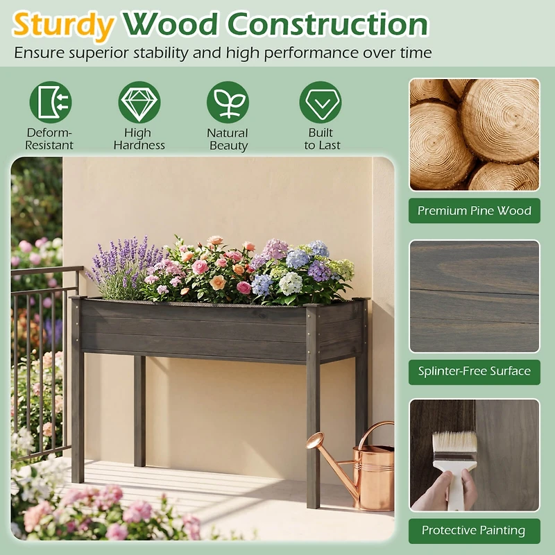 Wooden Raised Vegetable Garden Bed Elevated Grow Vegetable Planter