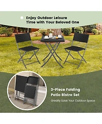 3PCS Patio Folding Rattan Bistro Set Chairs Backrest Table Garden Deck