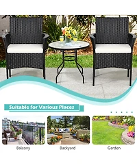 Costway 2PCS Chairs Outdoor Patio Rattan Wicker Dining Arm Seat With Cushions