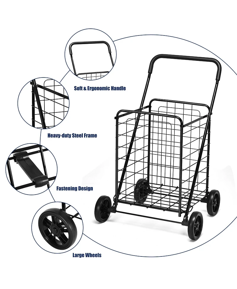Costway Folding Shopping Cart Utility Trolley Portable For Grocery Laundry Travel