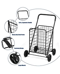 Costway Folding Shopping Cart Utility Trolley Portable For Grocery Laundry Travel