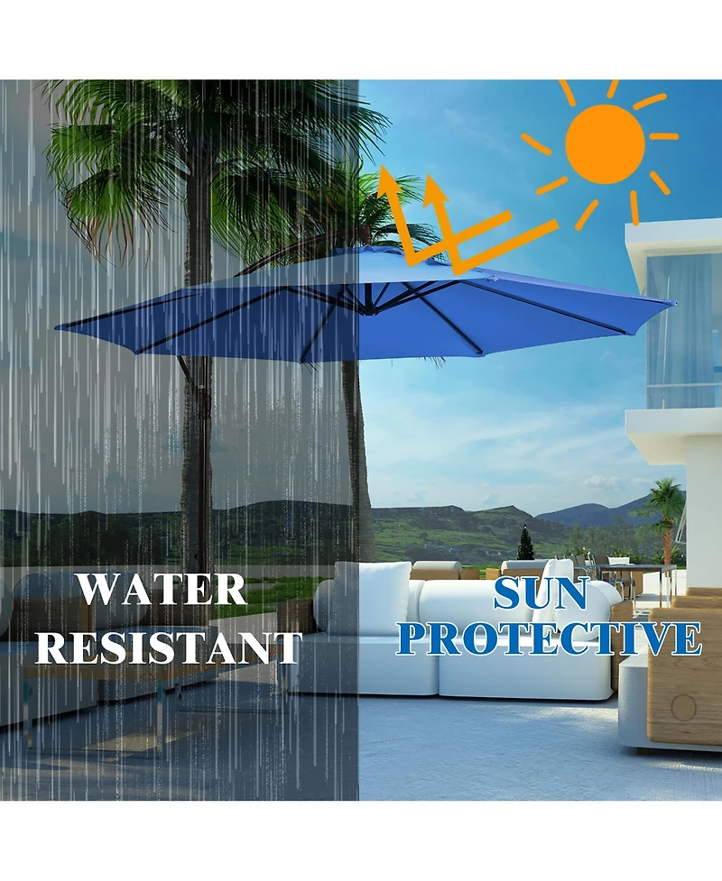 10FT Patio Offset Hanging Umbrella Easy Tilt Adjustment 8 Ribs