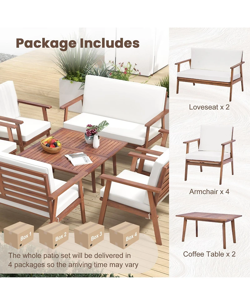 Pcs Patio Conversation Set Acacia Wood Sofa Coffee Table with Cushioned Seat