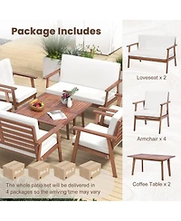 Pcs Patio Conversation Set Acacia Wood Sofa Coffee Table with Cushioned Seat