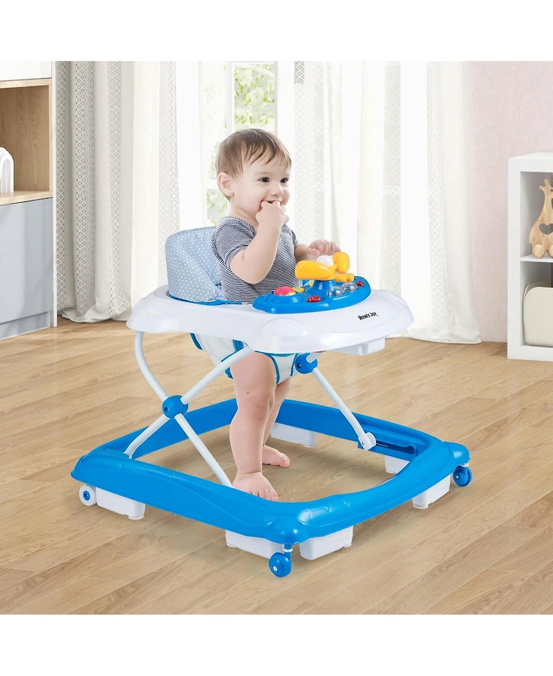 Costway Foldable Baby Walker with 3 Adjustable Heights Comfy Padded Seat Music Tray