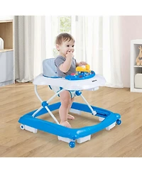 Costway Foldable Baby Walker with 3 Adjustable Heights Comfy Padded Seat Music Tray