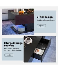 Led Coffee Table with 2 Drawers 20-Color Dimmable Led Lights & Remote Control
