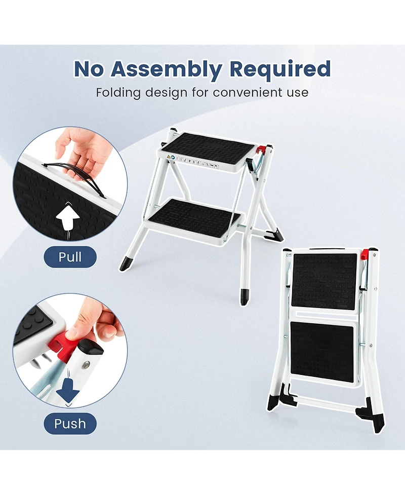 2 Step Ladder Folding Step Stool 330lbs Capacity with Anti-Slip Pedal & Handle