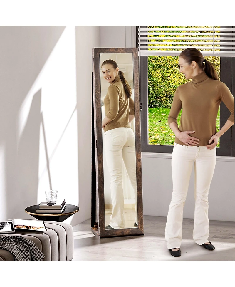 Costway Mirrored Jewelry Cabinet Armoire Lockable Standing Storage Organizer with Shelf