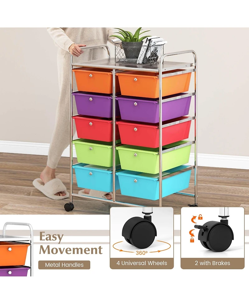 10-Drawer Storage Cart Utility Rolling Trolley Kitchen Organizer