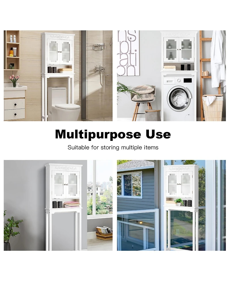 Over The Toilet Bathroom Space Saver Carved Top Toilet Rack w/ Adjustable Shelf