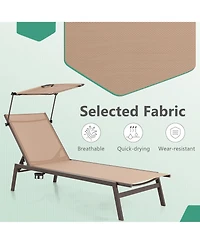 Outdoor Chaise Lounge Chair with Sunshade 6-Level Adjustable Recliner Backyard