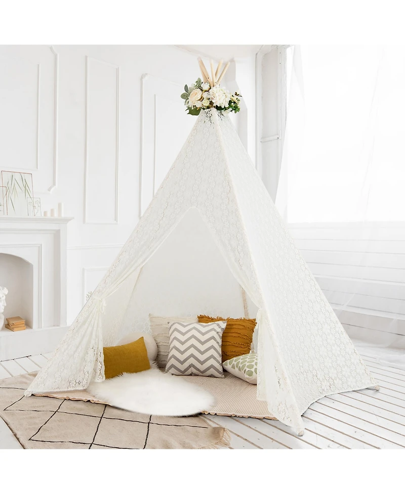 85'' Height 5 Sides Huge Lace Play Tent for Kids Adult Wedding w/ Light Strings