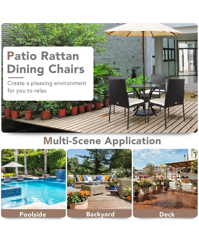 4PCS Patio Wicker Rattan Dining Chairs Cushioned Seats Armrest Garden