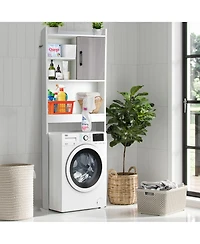 Costway Over The Toilet Storage Cabinet Bathroom Space Saver w/ Open Shelves & Door