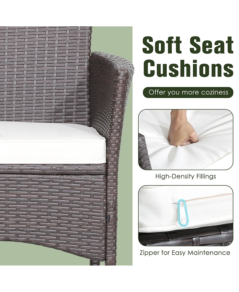 Costway 3PCS Patio Wicker Dining Set Acacia Wood Table Top with Cushioned Chairs Garden