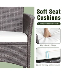 Costway 3PCS Patio Wicker Dining Set Acacia Wood Table Top with Cushioned Chairs Garden