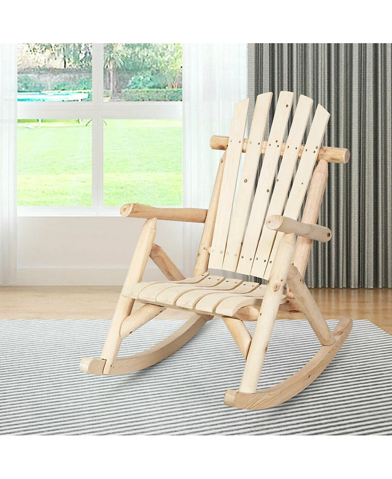 Costway Log Rocking Chair Wood Single Porch Rocker Lounge Patio Deck Furniture